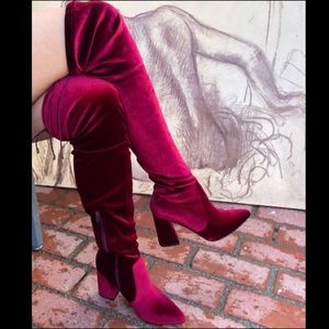 Over The Knee Velvet Velour Soft Tall Heeled Boots